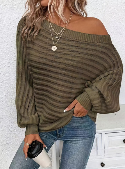 jkthpu-45 Plus Size Off-Shoulder Knit Sweater – Solid Colour Multi-Option
