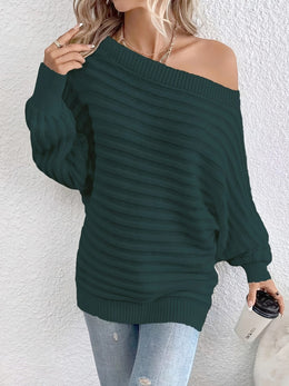 jkthpu-45 Plus Size Off-Shoulder Knit Sweater – Solid Colour Multi-Option