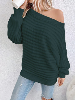 jkthpu-45 Plus Size Off-Shoulder Knit Sweater – Solid Colour Multi-Option