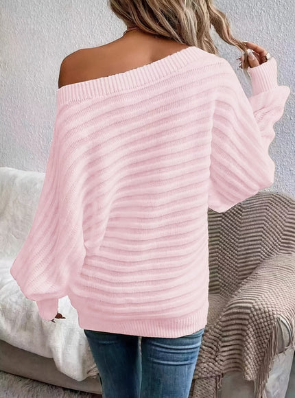 jkthpu-45 Plus Size Off-Shoulder Knit Sweater – Solid Colour Multi-Option