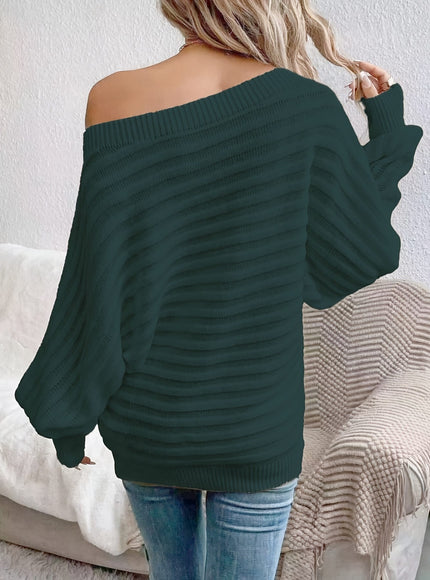 jkthpu-45 Plus Size Off-Shoulder Knit Sweater – Solid Colour Multi-Option