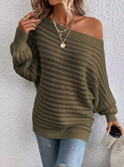 jkthpu-45 Plus Size Off-Shoulder Knit Sweater – Solid Colour Multi-Option