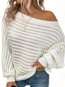 jkthpu-45 Plus Size Off-Shoulder Knit Sweater – Solid Colour Multi-Option