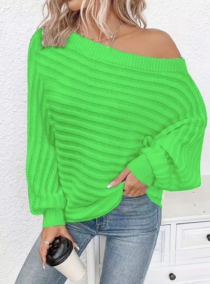 jkthpu-45 Plus Size Off-Shoulder Knit Sweater – Solid Colour Multi-Option
