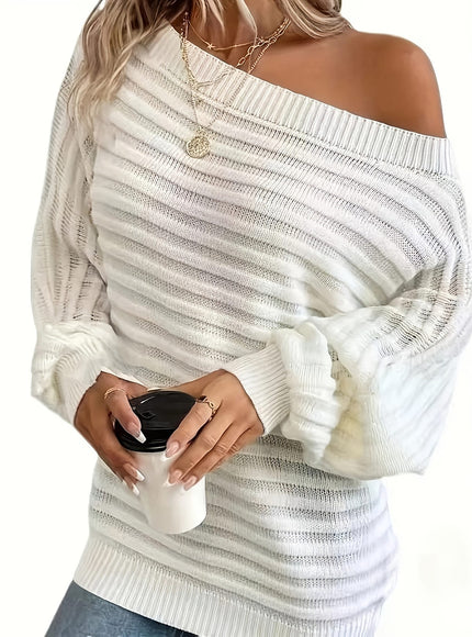 jkthpu-45 Plus Size Off-Shoulder Knit Sweater – Solid Colour Multi-Option