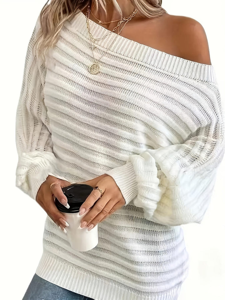 Plus Size Off-Shoulder Knit Sweater – Solid Colour Multi-Option