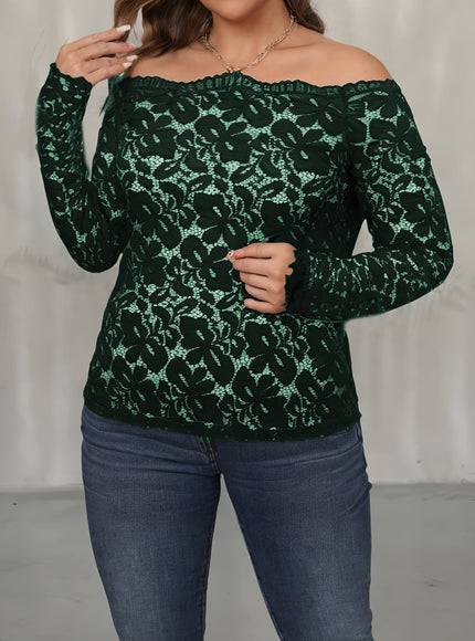 jkthpu-45 Plus Size Off the Shoulder Long Sleeve Lace