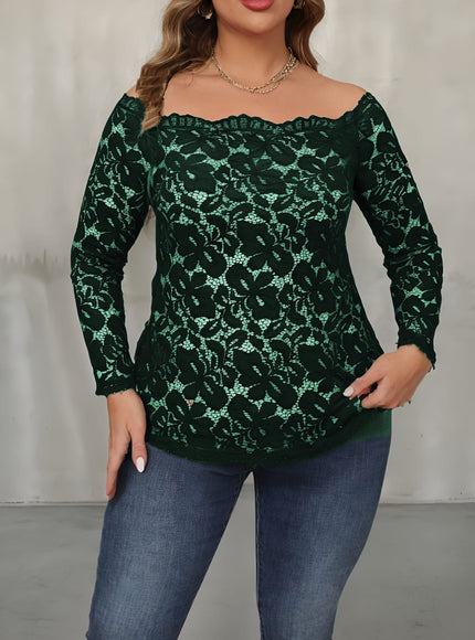 jkthpu-45 Plus Size Off the Shoulder Long Sleeve Lace
