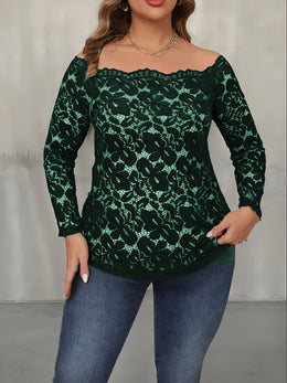 jkthpu-45 Plus Size Off the Shoulder Long Sleeve Lace