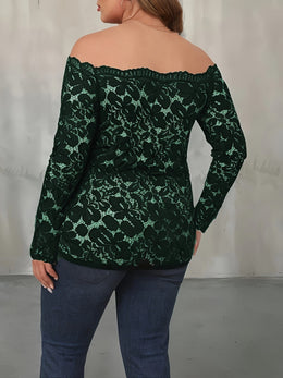 jkthpu-45 Plus Size Off the Shoulder Long Sleeve Lace