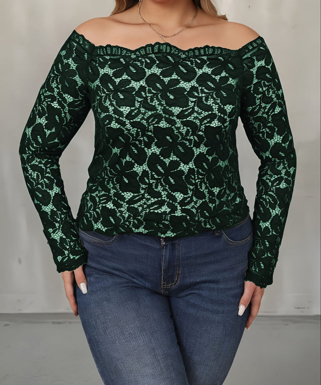 jkthpu-45 Plus Size Off the Shoulder Long Sleeve Lace