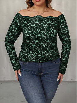 jkthpu-45 Plus Size Off the Shoulder Long Sleeve Lace