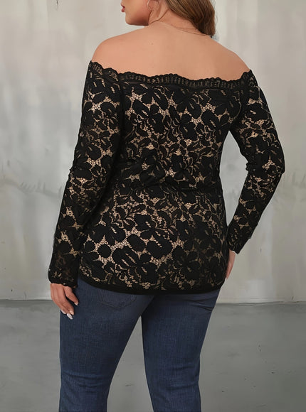 jkthpu-45 Plus Size Off the Shoulder Long Sleeve Lace