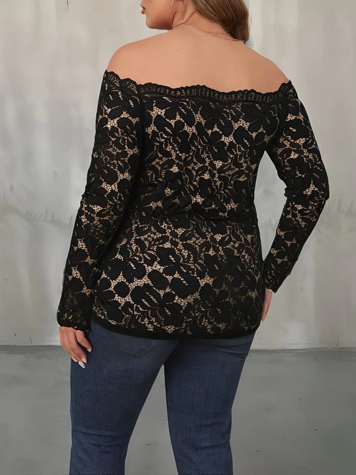 Plus Size Off the Shoulder Long Sleeve Lace