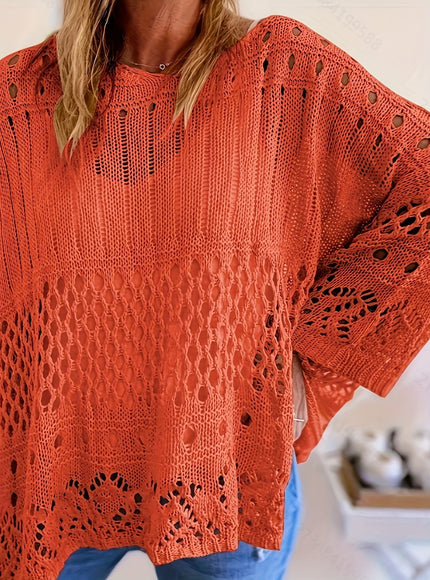 jkthpu-45 Plus Size, Oversized Knitwear Loose-Fitting 3/4 Sleeve Sun-Protective