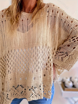jkthpu-45 Plus Size, Oversized Knitwear Loose-Fitting 3/4 Sleeve Sun-Protective
