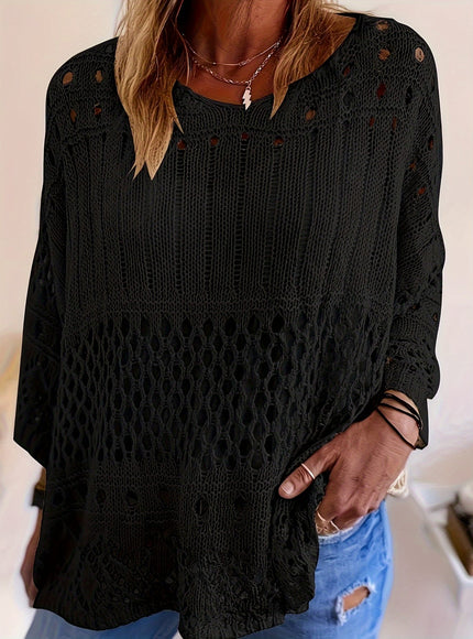 jkthpu-45 Plus Size, Oversized Knitwear Loose-Fitting 3/4 Sleeve Sun-Protective