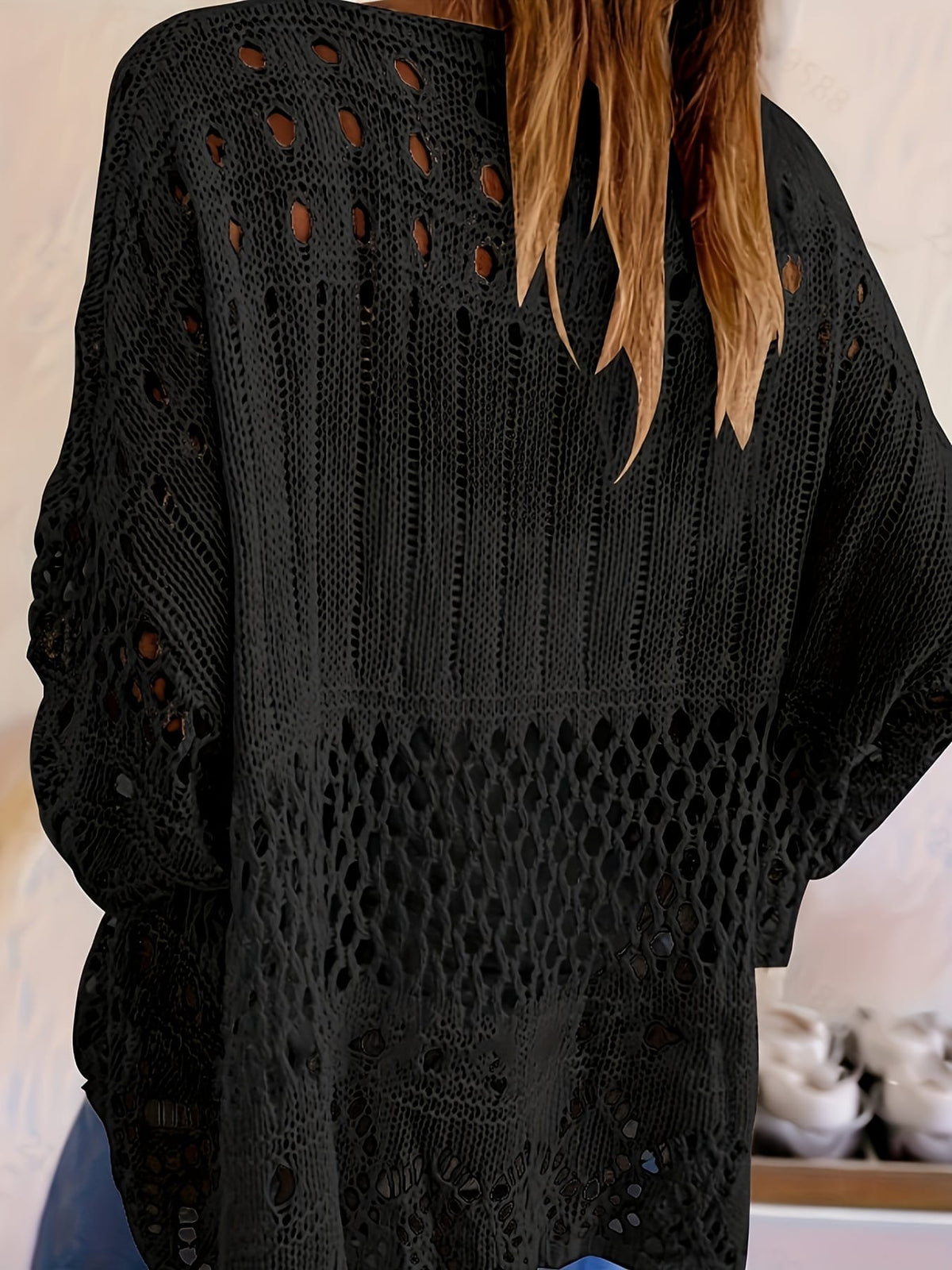jkthpu-45 Plus Size, Oversized Knitwear Loose-Fitting 3/4 Sleeve Sun-Protective
