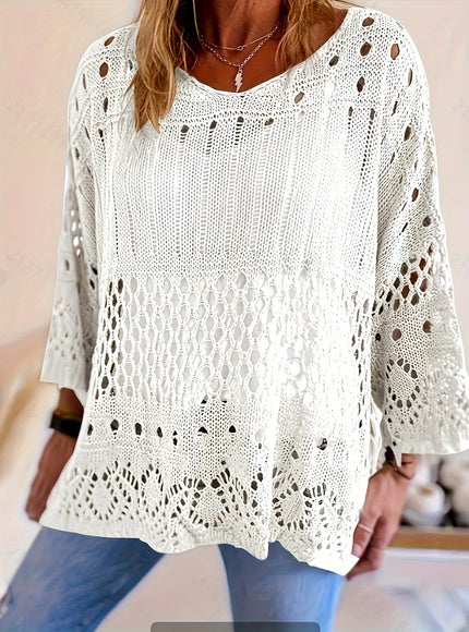 jkthpu-45 Plus Size, Oversized Knitwear Loose-Fitting 3/4 Sleeve Sun-Protective