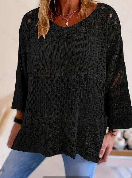 jkthpu-45 Plus Size, Oversized Knitwear Loose-Fitting 3/4 Sleeve Sun-Protective