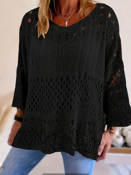 jkthpu-45 Plus Size, Oversized Knitwear Loose-Fitting 3/4 Sleeve Sun-Protective