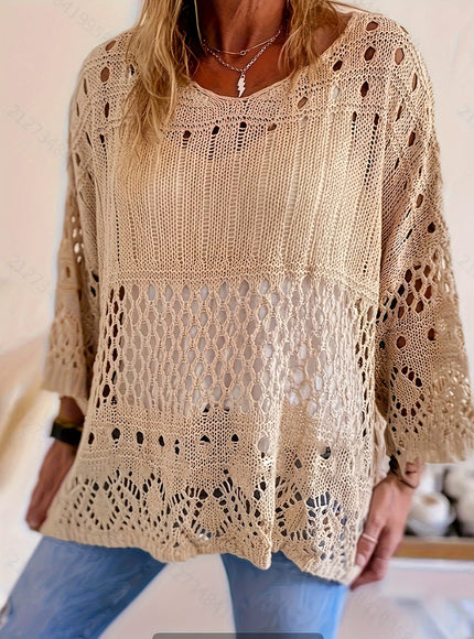 jkthpu-45 Plus Size, Oversized Knitwear Loose-Fitting 3/4 Sleeve Sun-Protective