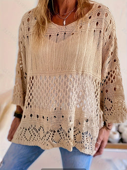 jkthpu-45 Plus Size, Oversized Knitwear Loose-Fitting 3/4 Sleeve Sun-Protective