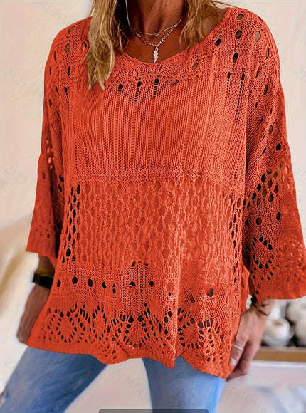 jkthpu-45 Plus Size, Oversized Knitwear Loose-Fitting 3/4 Sleeve Sun-Protective