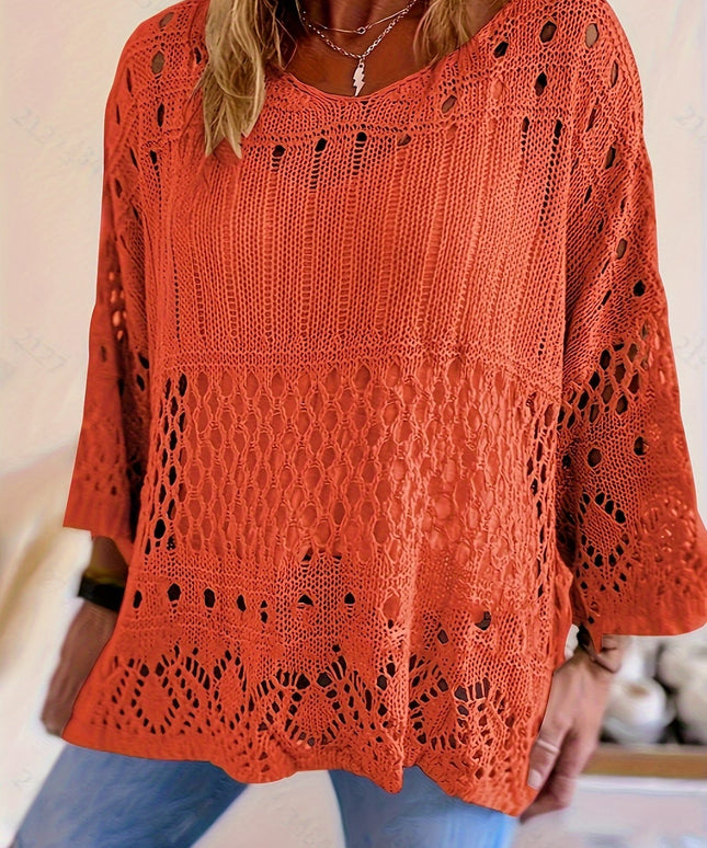 jkthpu-45 Plus Size, Oversized Knitwear Loose-Fitting 3/4 Sleeve Sun-Protective