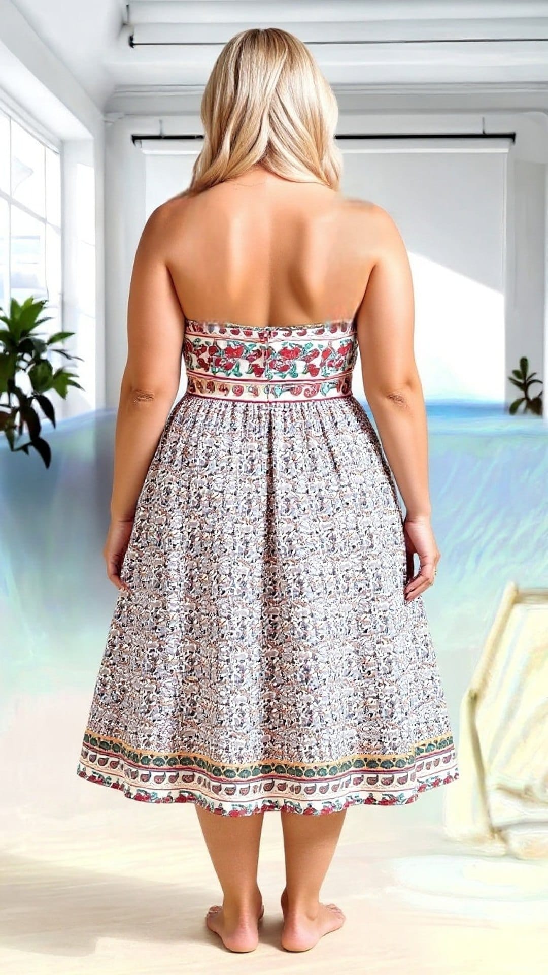 KissICON Plus Size Paisley Strapless Flare-Hem Dress – Boho Bandeau Vacation Style