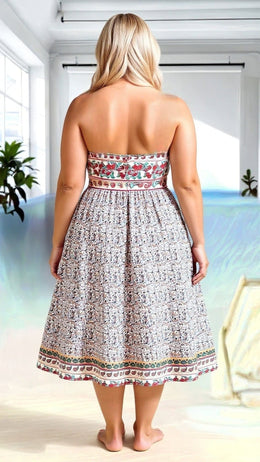 KissICON Plus Size Paisley Strapless Flare-Hem Dress – Boho Bandeau Vacation Style