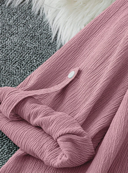 jkthpu-45 Plus Size Pale Pink Oversized Casual Long Sleeve Button-Up Shirt