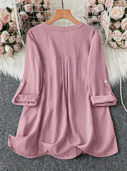 jkthpu-45 Plus Size Pale Pink Oversized Casual Long Sleeve Button-Up Shirt
