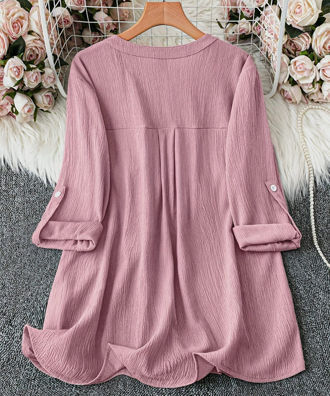 jkthpu-45 Plus Size Pale Pink Oversized Casual Long Sleeve Button-Up Shirt