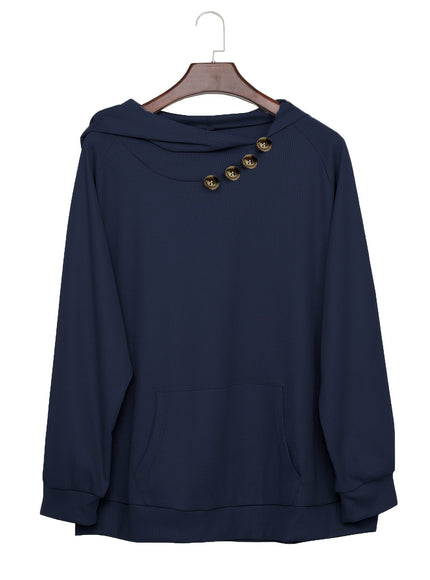 jkthpu-45 Plus Size Pile Lapel Button-Up Sweatshirt