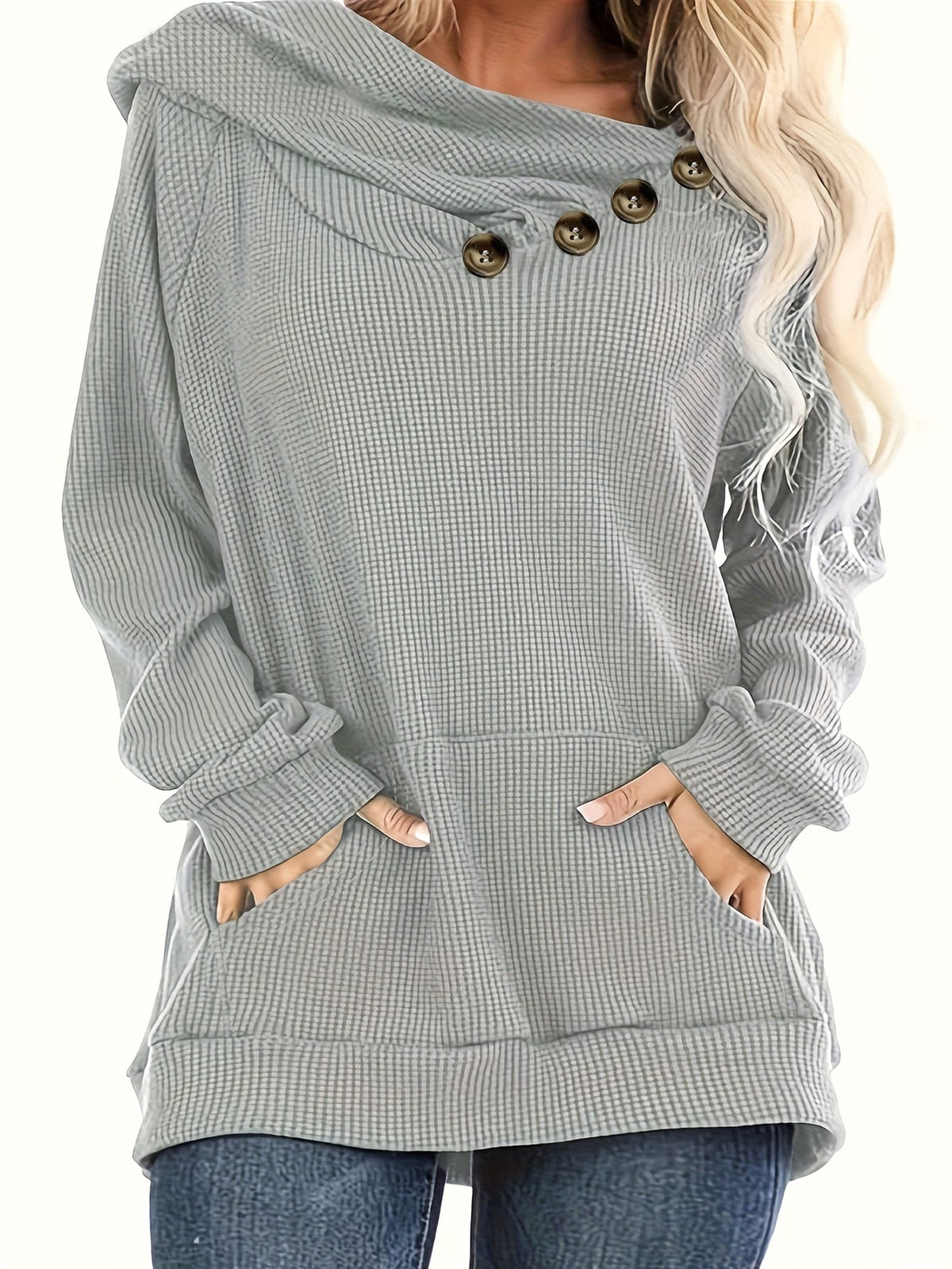 jkthpu-45 Plus Size Pile Lapel Button-Up Sweatshirt