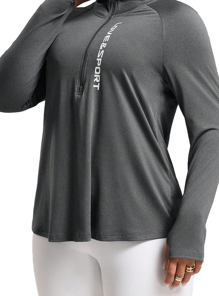 jkthpu-45 Plus Size Pink Vesport ZipUp Long Sleeve Top