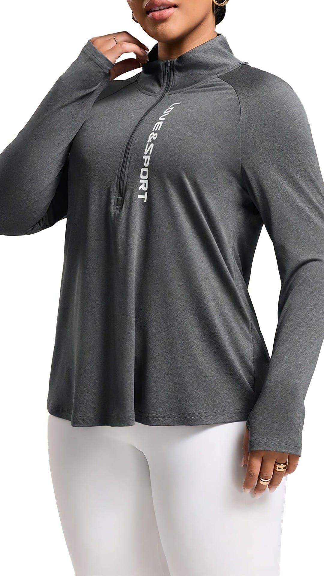 jkthpu-45 Plus Size Pink Vesport ZipUp Long Sleeve Top