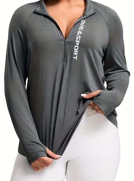 jkthpu-45 Plus Size Pink Vesport ZipUp Long Sleeve Top