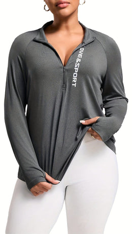 jkthpu-45 Plus Size Pink Vesport ZipUp Long Sleeve Top