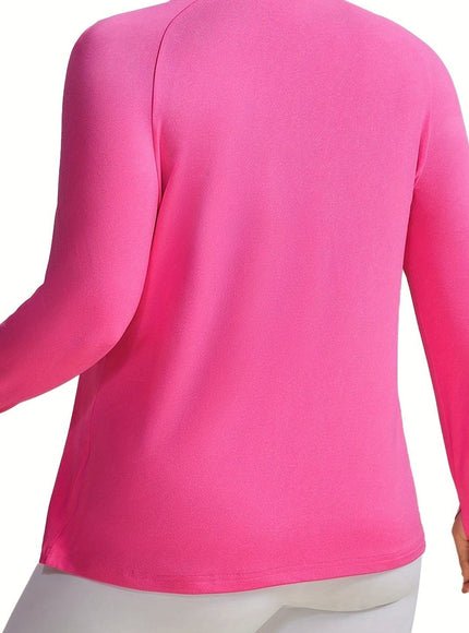 jkthpu-45 Plus Size Pink Vesport ZipUp Long Sleeve Top