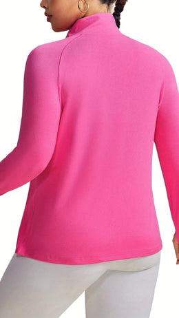 jkthpu-45 Plus Size Pink Vesport ZipUp Long Sleeve Top