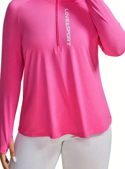 jkthpu-45 Plus Size Pink Vesport ZipUp Long Sleeve Top