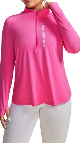 jkthpu-45 Plus Size Pink Vesport ZipUp Long Sleeve Top