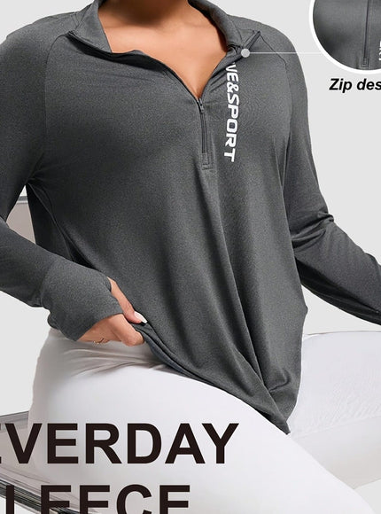 jkthpu-45 Plus Size Pink Vesport ZipUp Long Sleeve Top