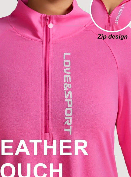 jkthpu-45 Plus Size Pink Vesport ZipUp Long Sleeve Top