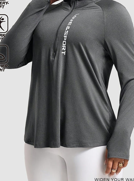 jkthpu-45 Plus Size Pink Vesport ZipUp Long Sleeve Top