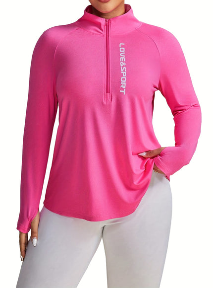 jkthpu-45 Plus Size Pink Vesport ZipUp Long Sleeve Top