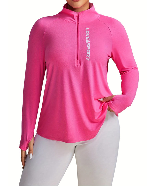 jkthpu-45 Plus Size Pink Vesport ZipUp Long Sleeve Top