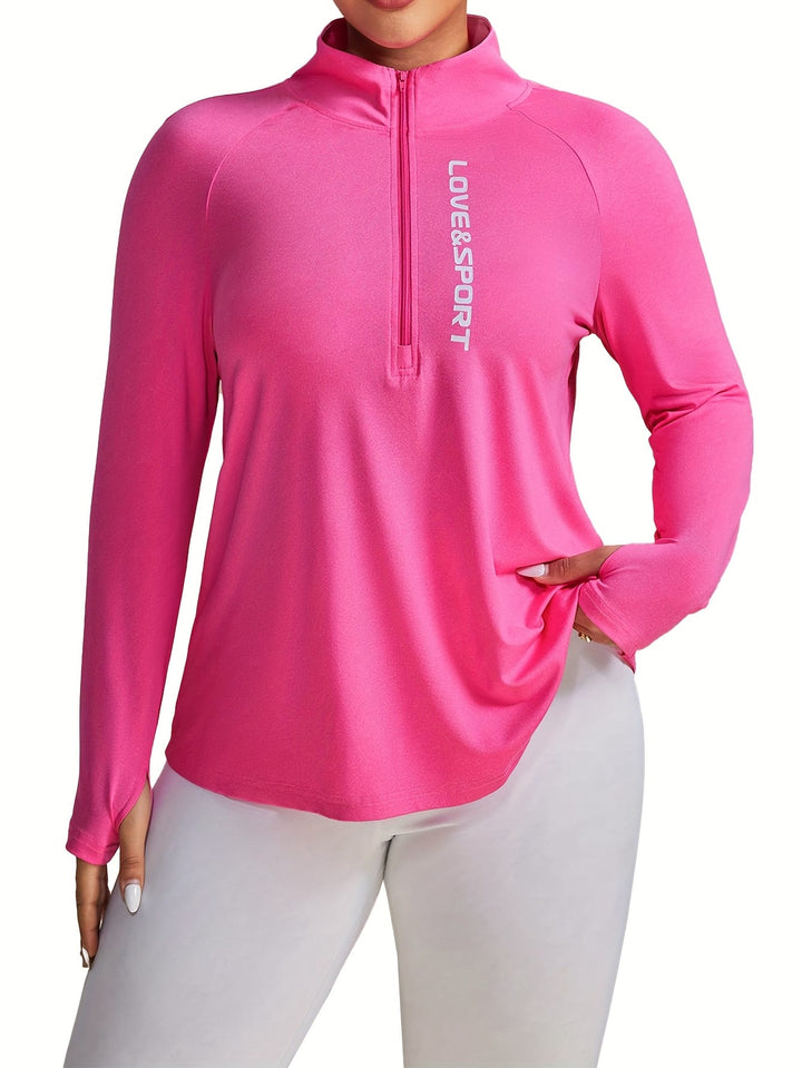 Plus Size Pink Vesport ZipUp Long Sleeve Top
